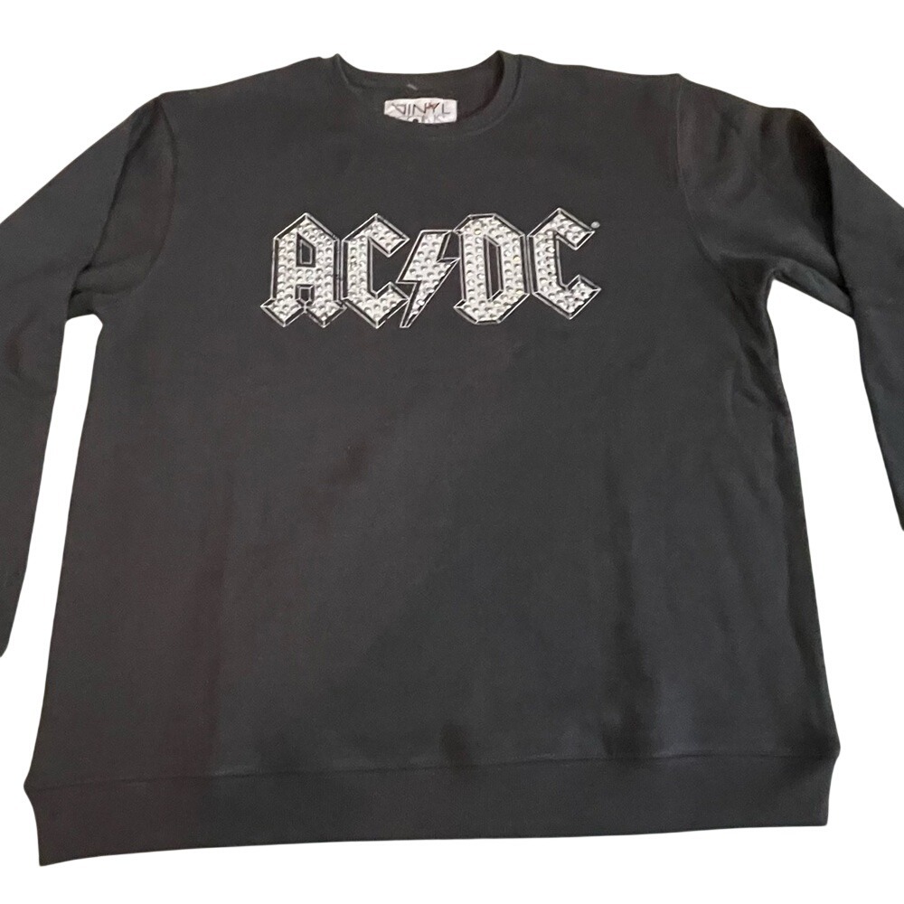 The Vinyl Icons AC/DC Studded Logo Black‎ Graphic Sweatshirt Small New